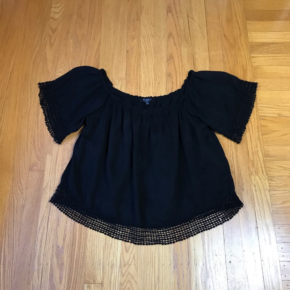 Maven West Scoop Neck Lace Trim Blouse